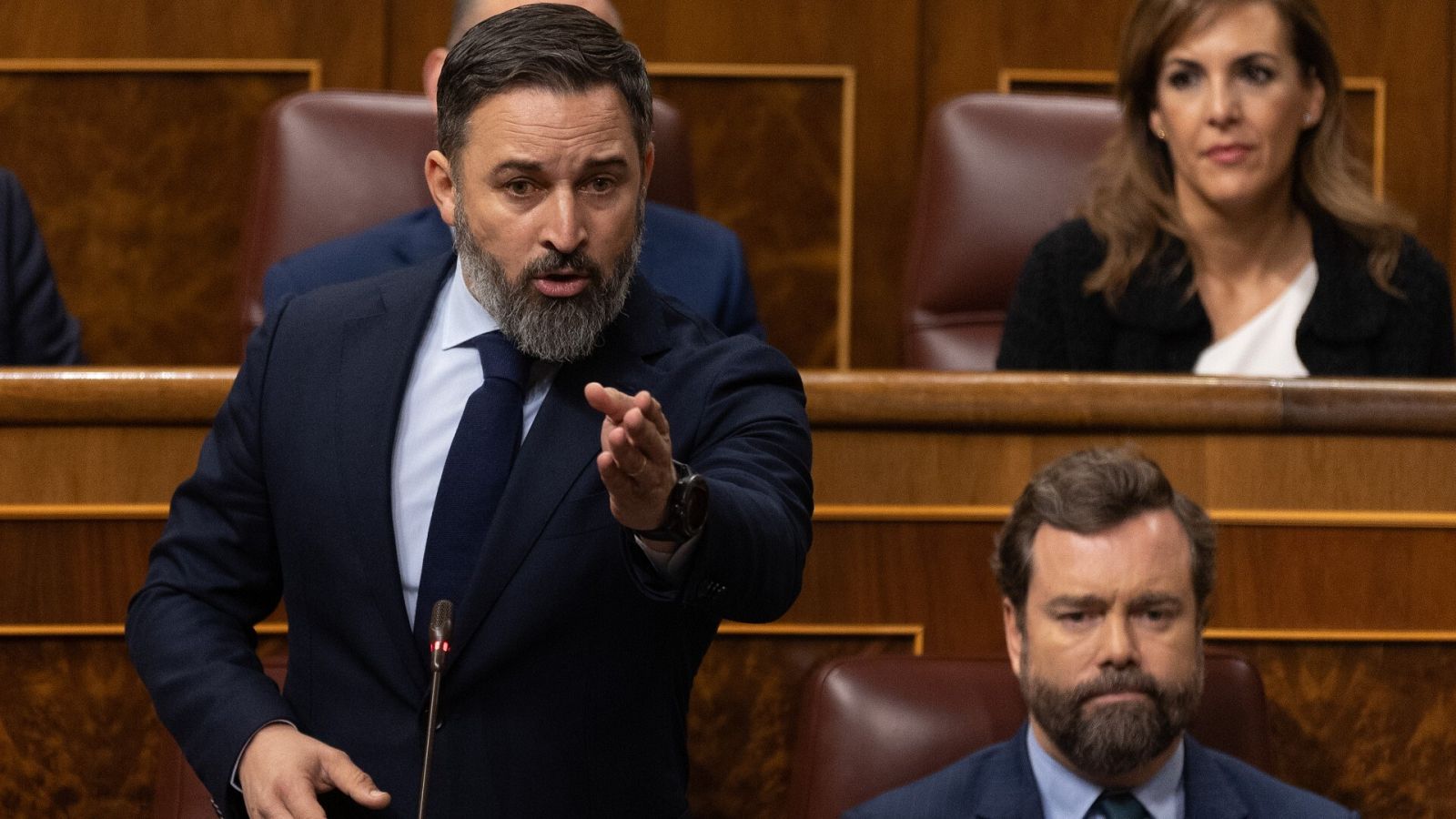 El líder de Vox, Santiago Abascal, interviene en el Congreso de los Diputados.