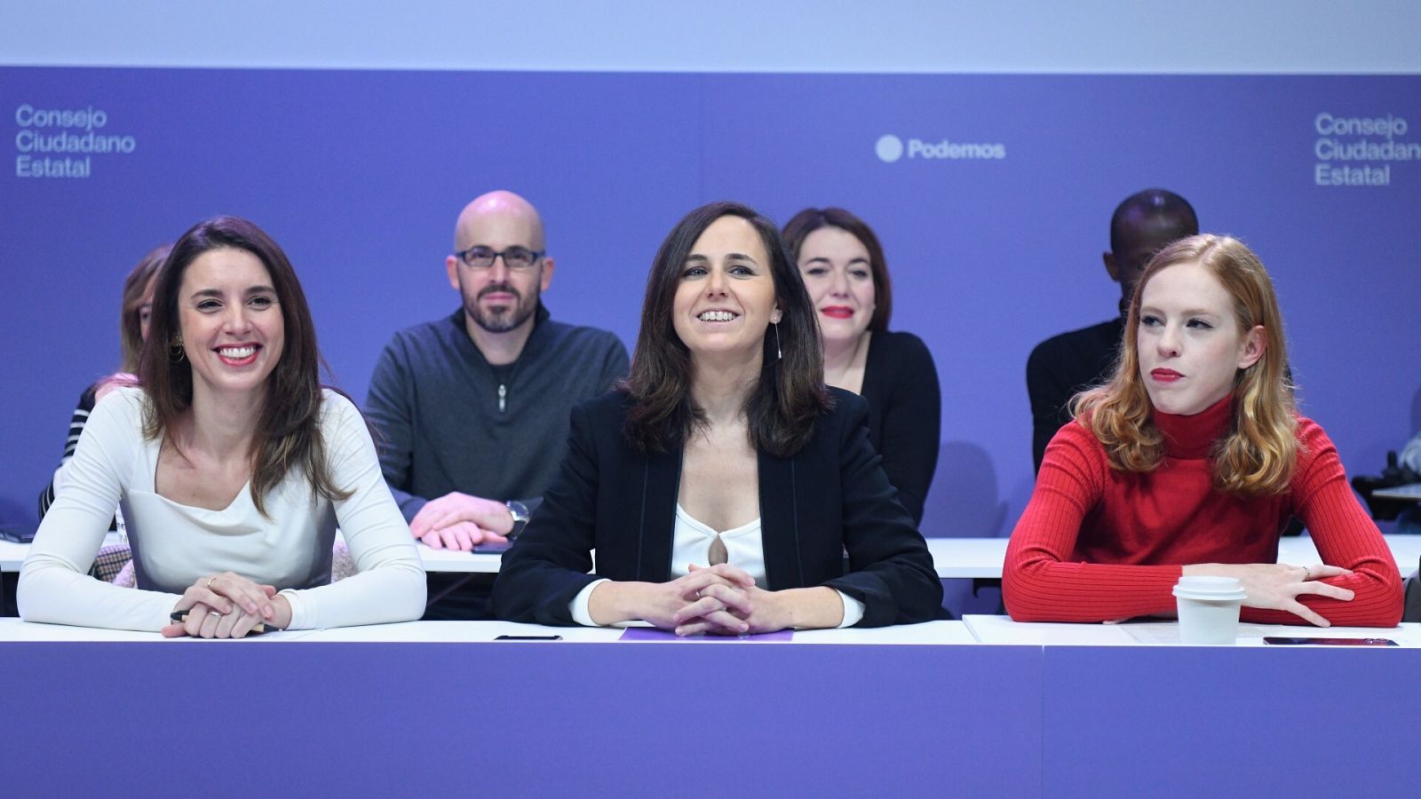 La líder de Podemos, Ione Belarra, junto a Irene Montero y Lilith Vestrynge, en la reunión del Consejo Ciudadano de Podemos.