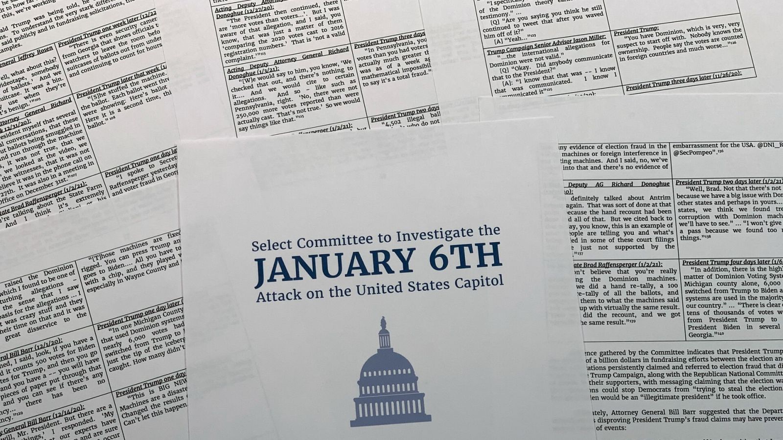 Páginas del resumen del comité de la Cámara de Representantes que investiga el asalto al Capitolio