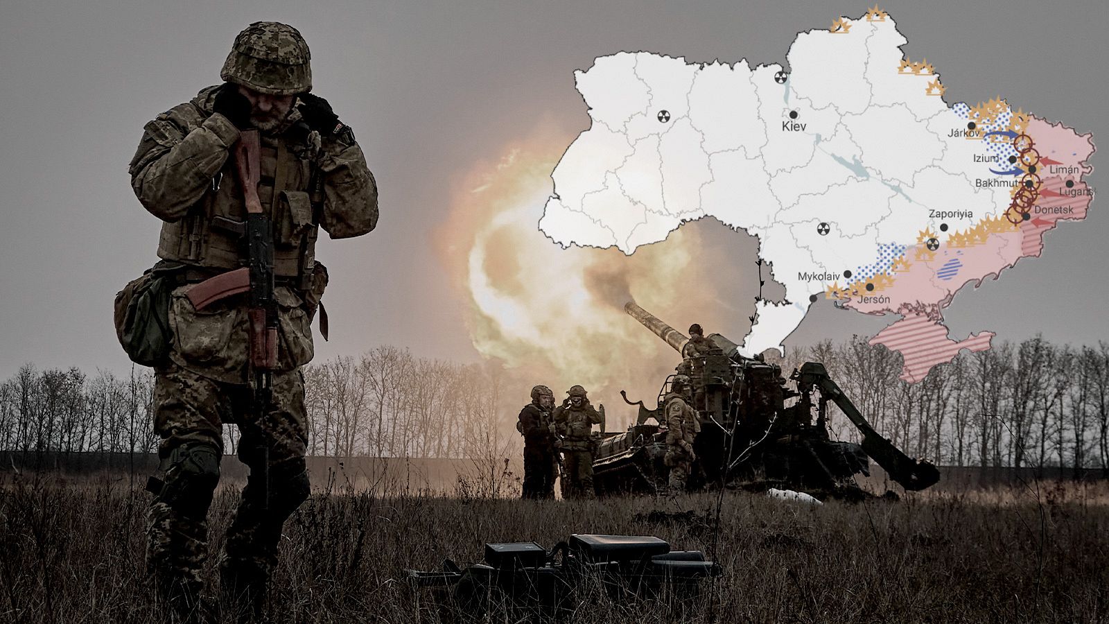 La artillería ucraniana dispara en la cercanías de Bajmut, en la región de Donetsk