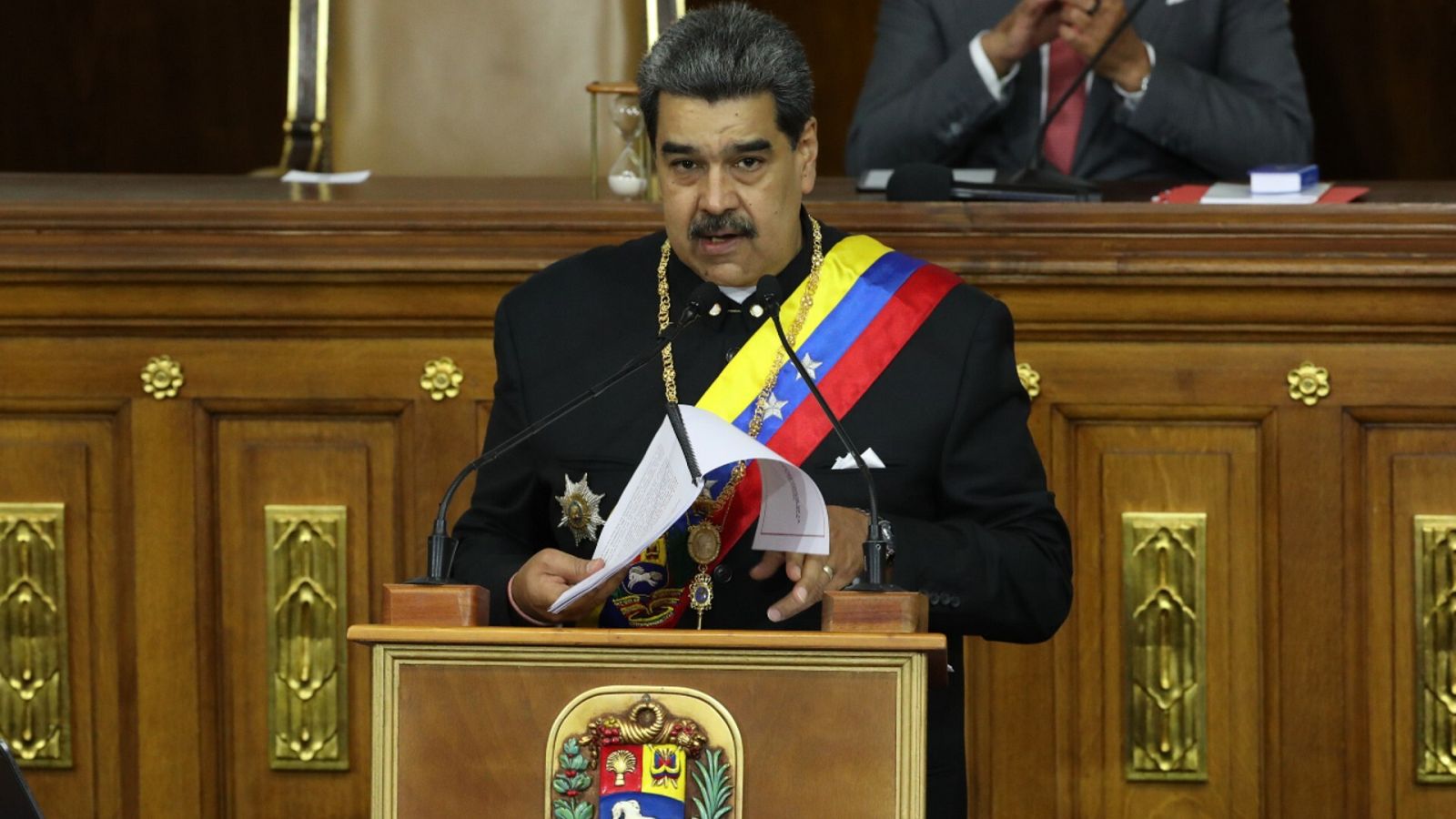 Una imagen del presidente de Venezuela, Nicolás Maduro, durante su discurso en la Asamblea Nacional.