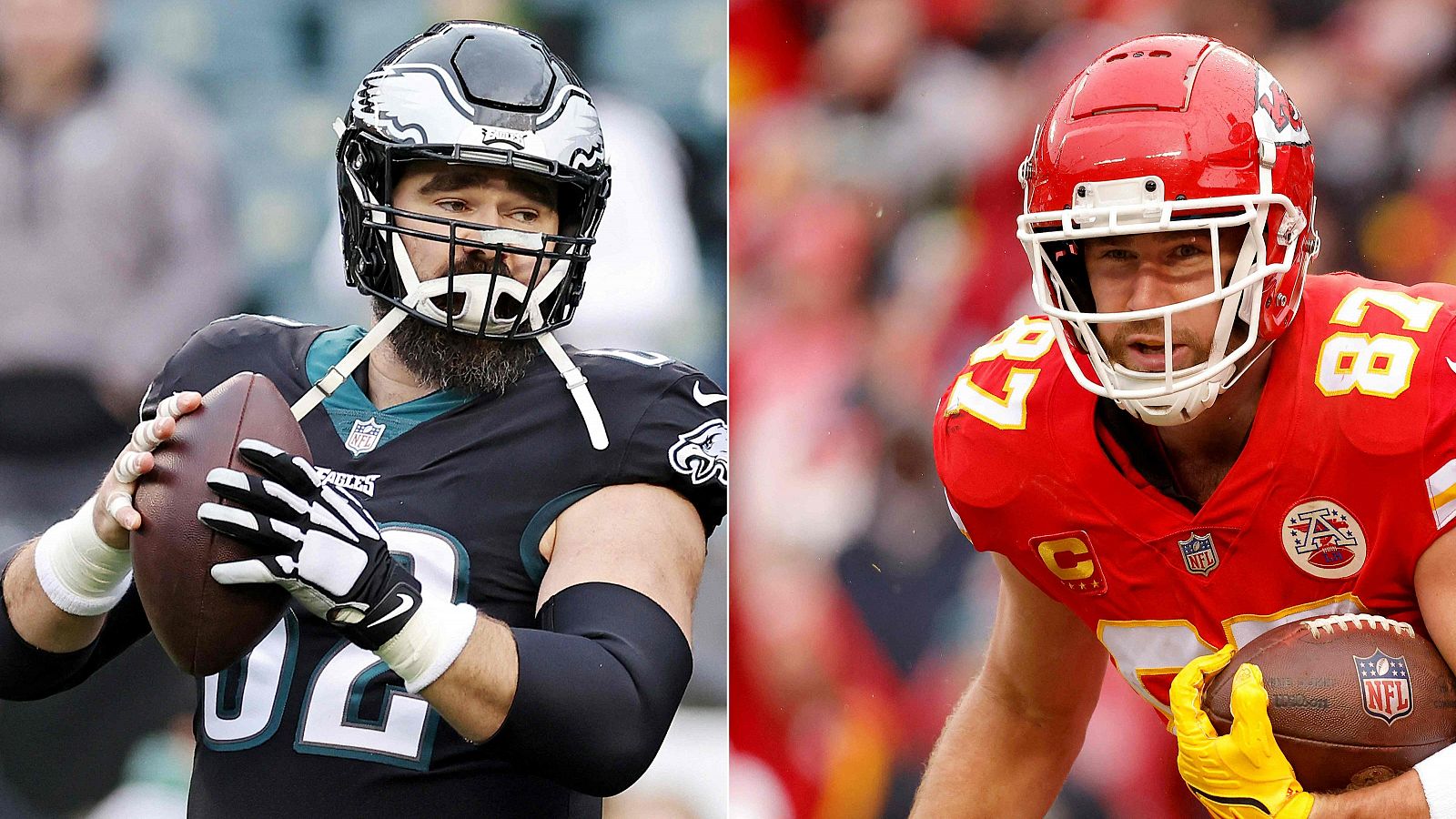 Jason Kelce (izquierda) y Travis Kelce (derecha) durante esta temporada