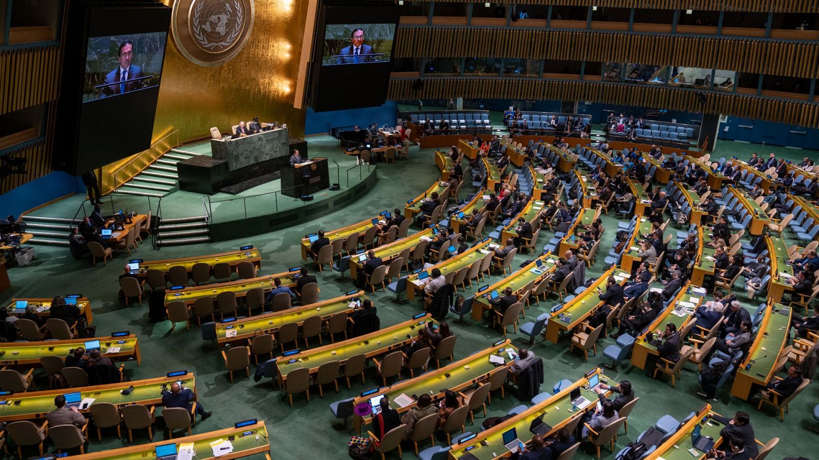 El ministro de Asuntos Exteriores español, José Manuel Albares, durante su intervención en la ONU.