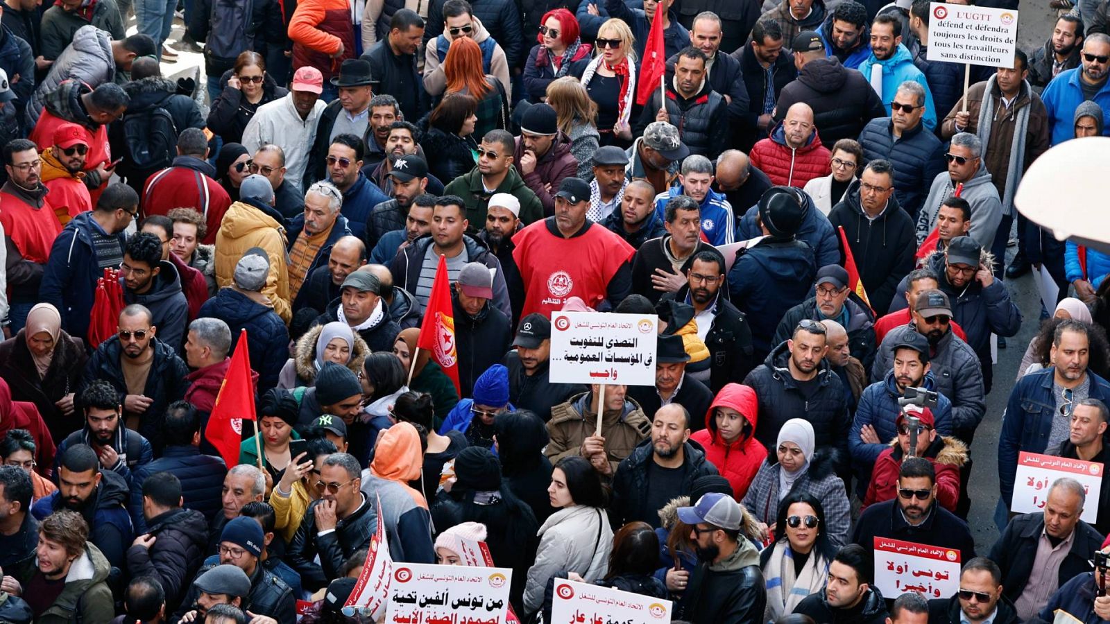 Una imagen de la manifestación de la UGTT en la capital tunecina contra el presidente Kais Saied.
