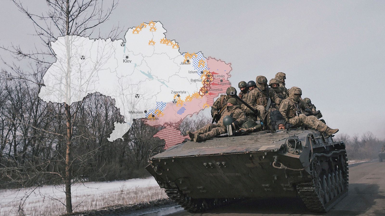 Militares ucranianos en una carretera en Bajmut, Ucrania