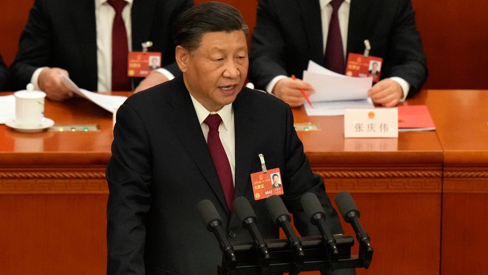 Una imagen del presidente de China, Xi Jinping, durante la ceremonia de clausura de la Asamblea Nacional Popular.