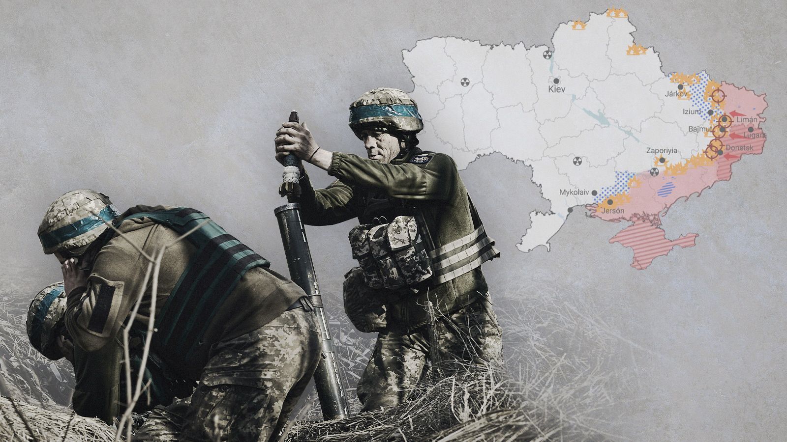 Soldados ucranianos en posiciones rusas en la línea de frente de Bajmut, en la región de Donetsk. 27 de marzo de 2013