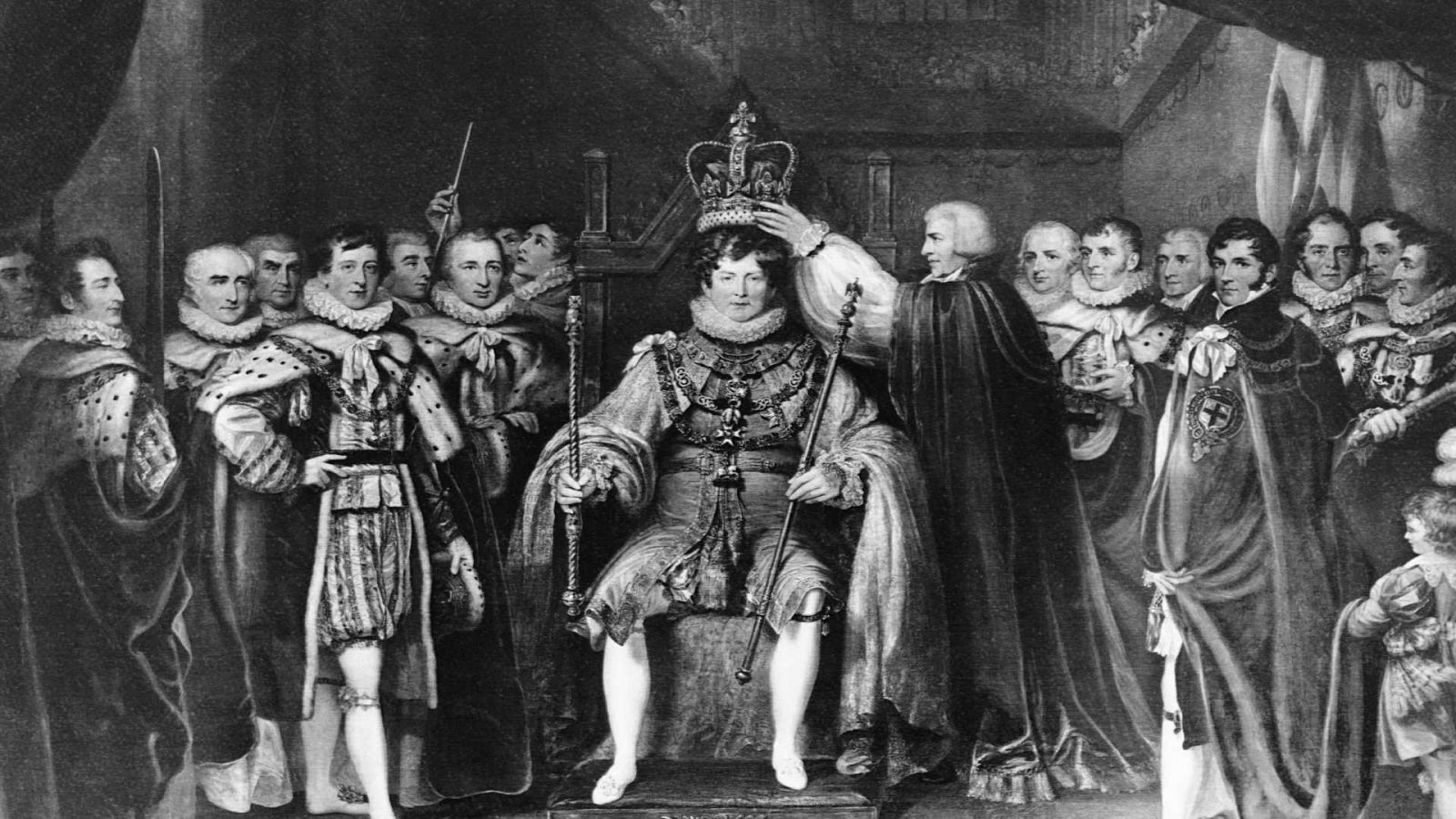 El arzobispo de Canterbuy le coloca la corona al Rey Jorge IV en 1821