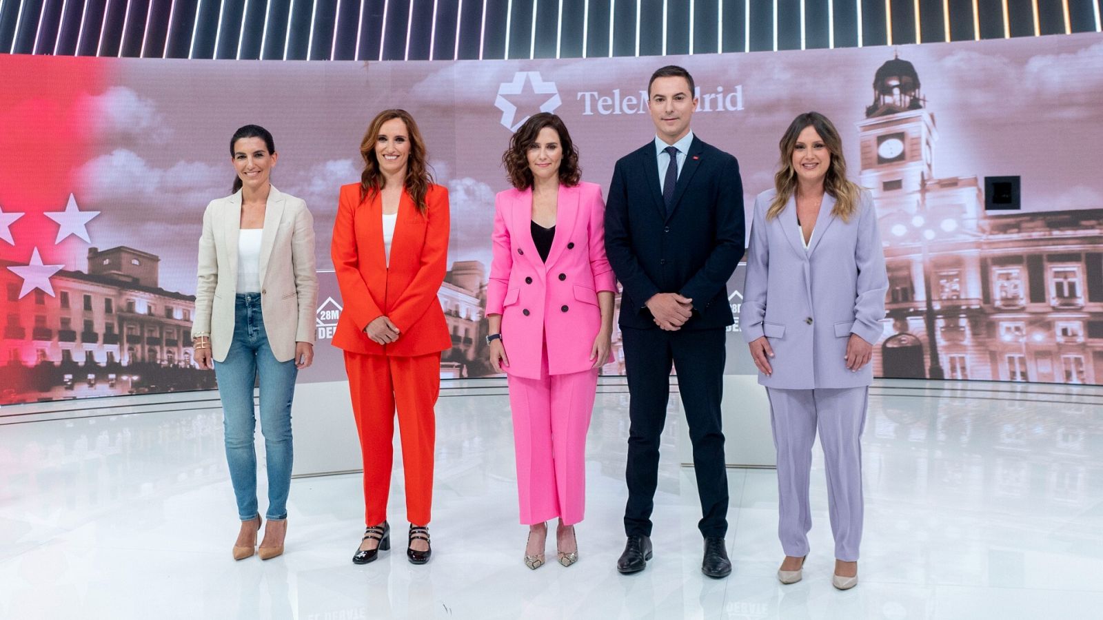 Los cinco candidatos que han participado en el debate de Madrid: Rocío Monasterio, Mónica García, Isabel Díaz Ayuso, Juan Lobato y Alejandra Jacinto