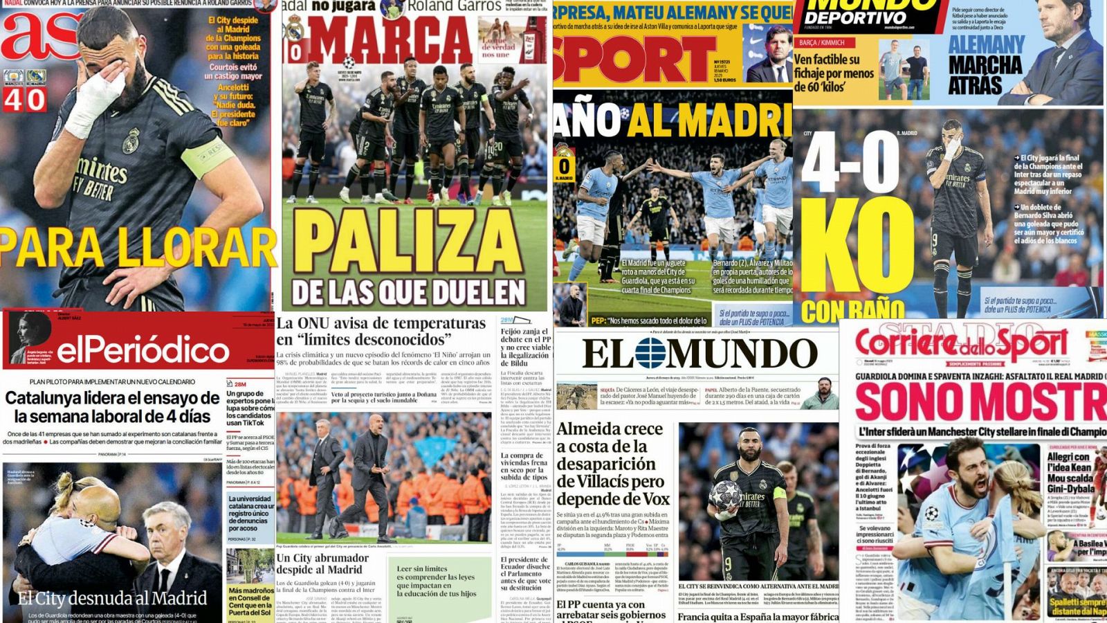 Manchester City 4-0 Real Madrid: portadas de los diarios