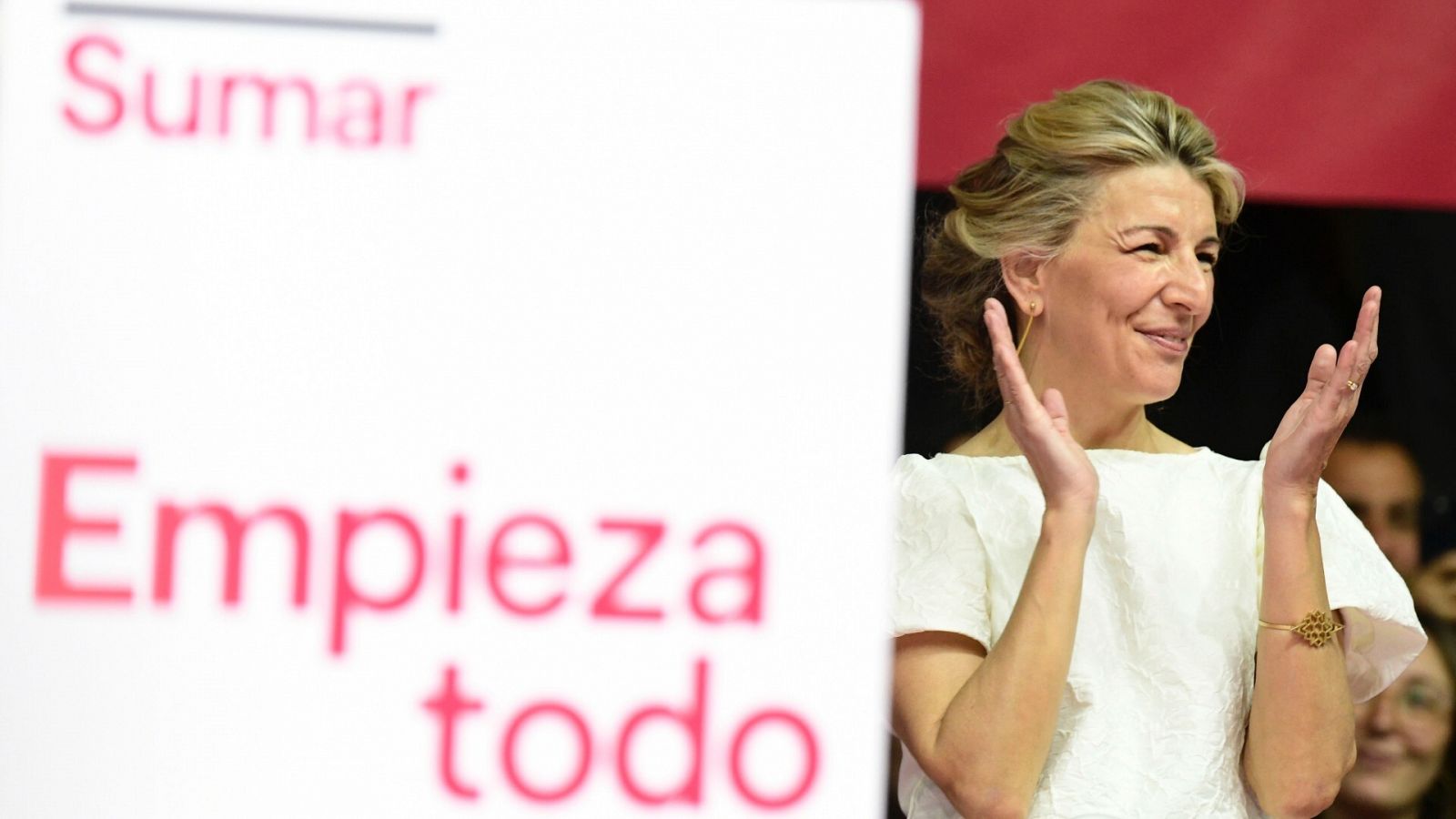La vicepresidenta segunda, Yolanda Díaz, en el lanzamiento de Sumar en abril