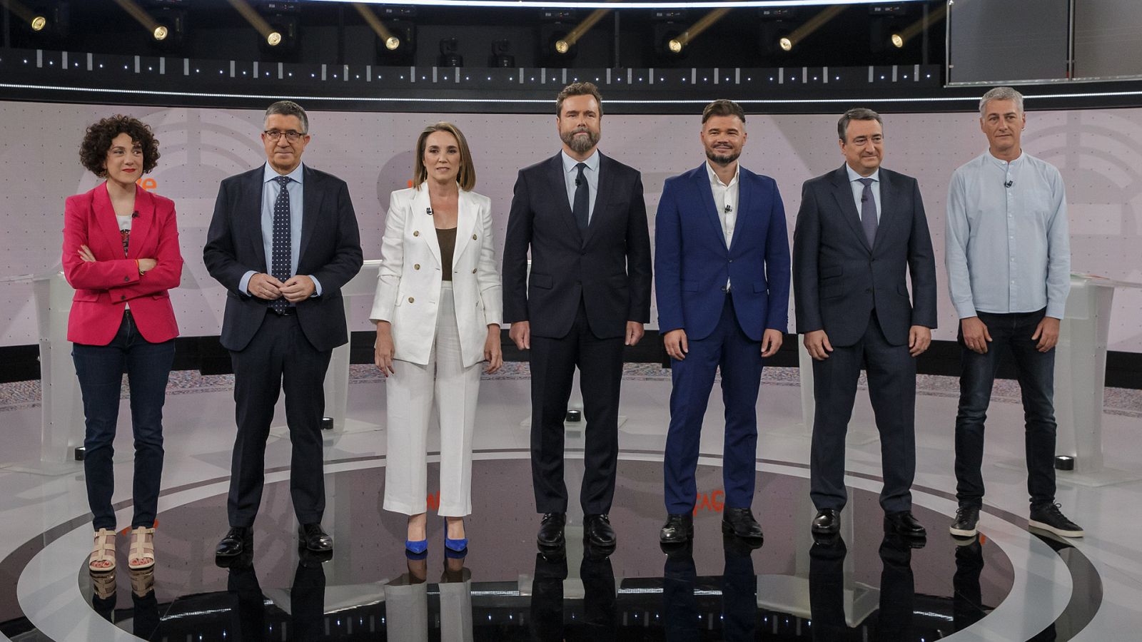 Portavoces de los partidos con grupo parlamentario propio en el Congreso de los Diputados que han participado en el debate organizado por RTVE