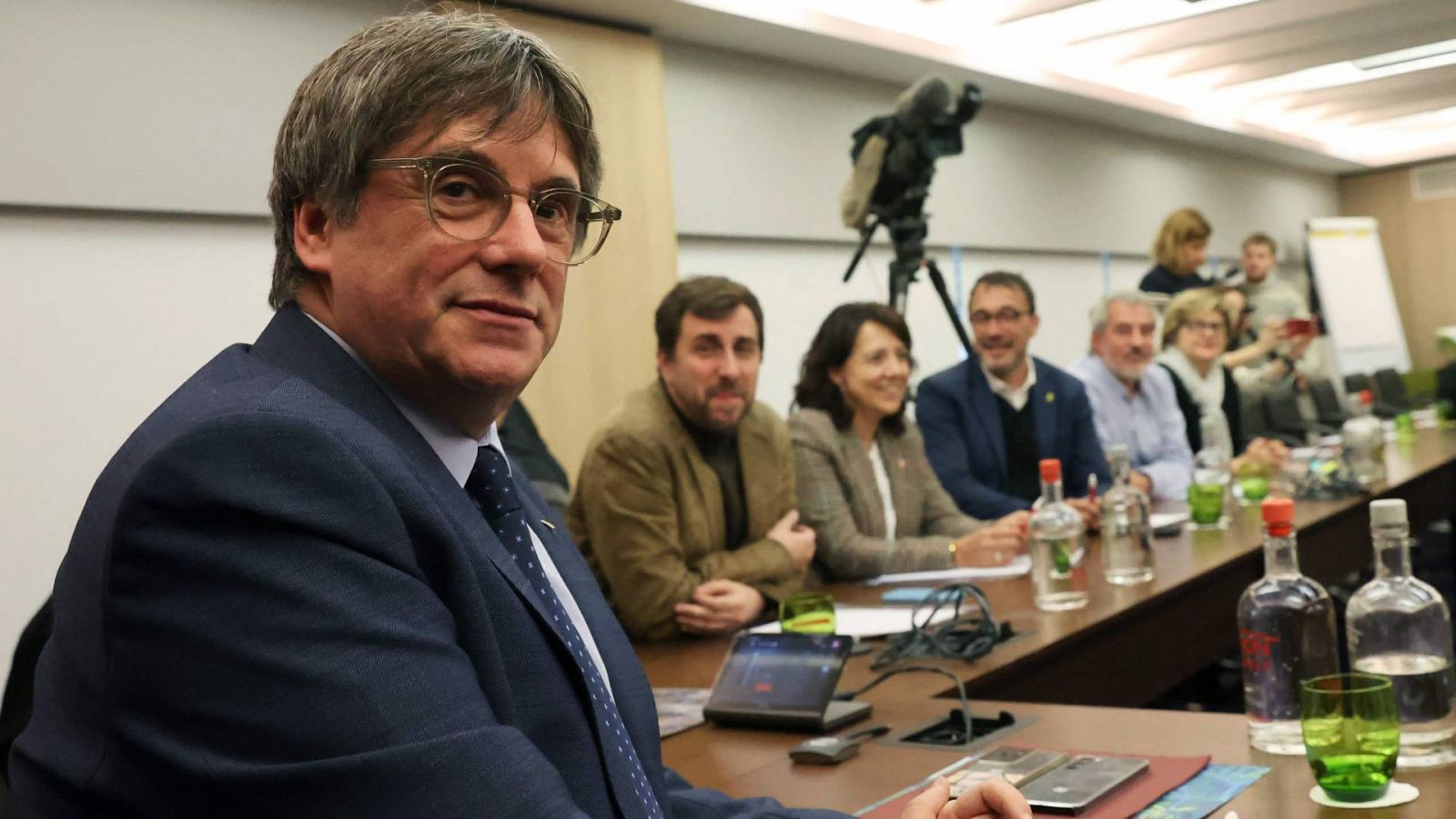 Puigdemont, en un reunión de la cúpula de Junts en Bélgica