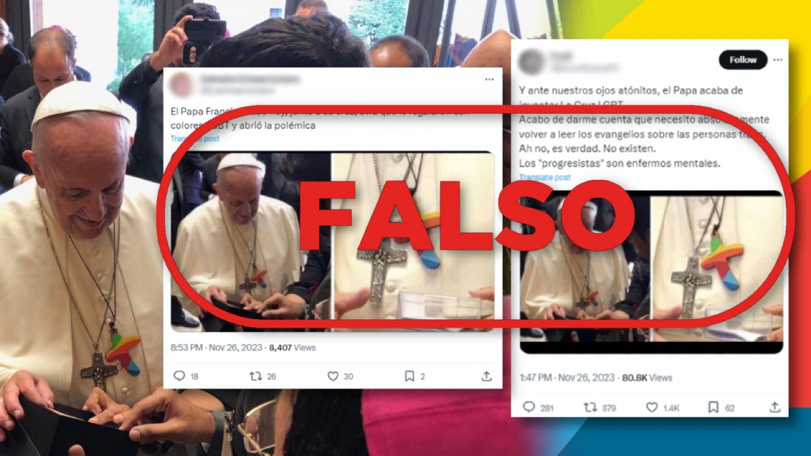 El papa Francisco no lleva un símbolo LGTBIQ+: es la cruz Pastoral Juvenil Latinoamericana