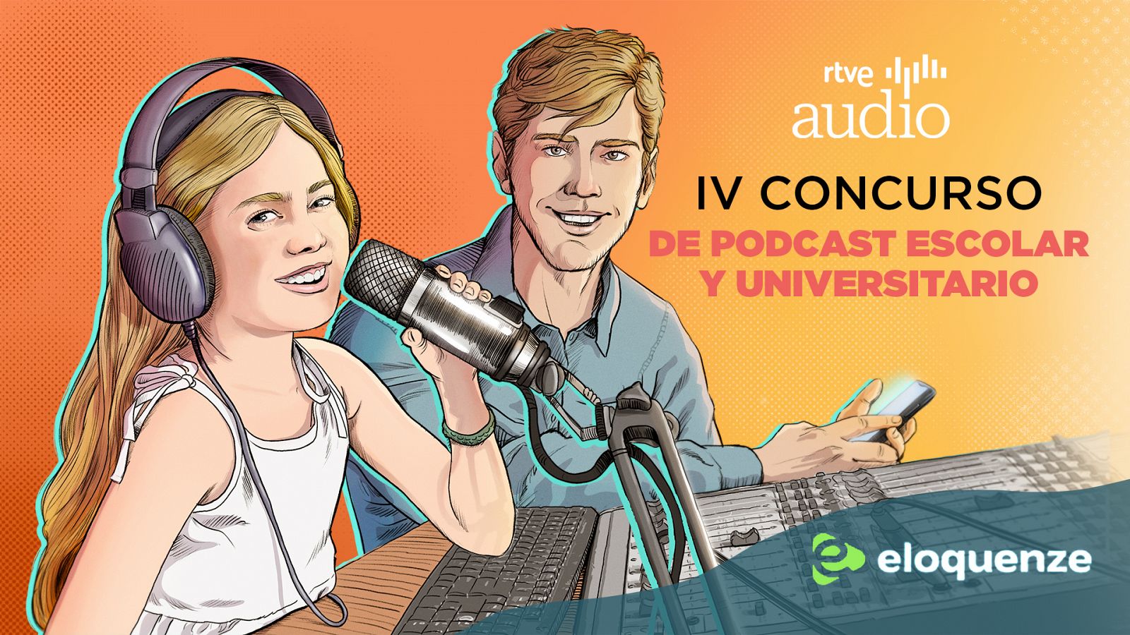 Cartel del IV Concurso de Podcast Escolar y Universitario de RTVE Audio.