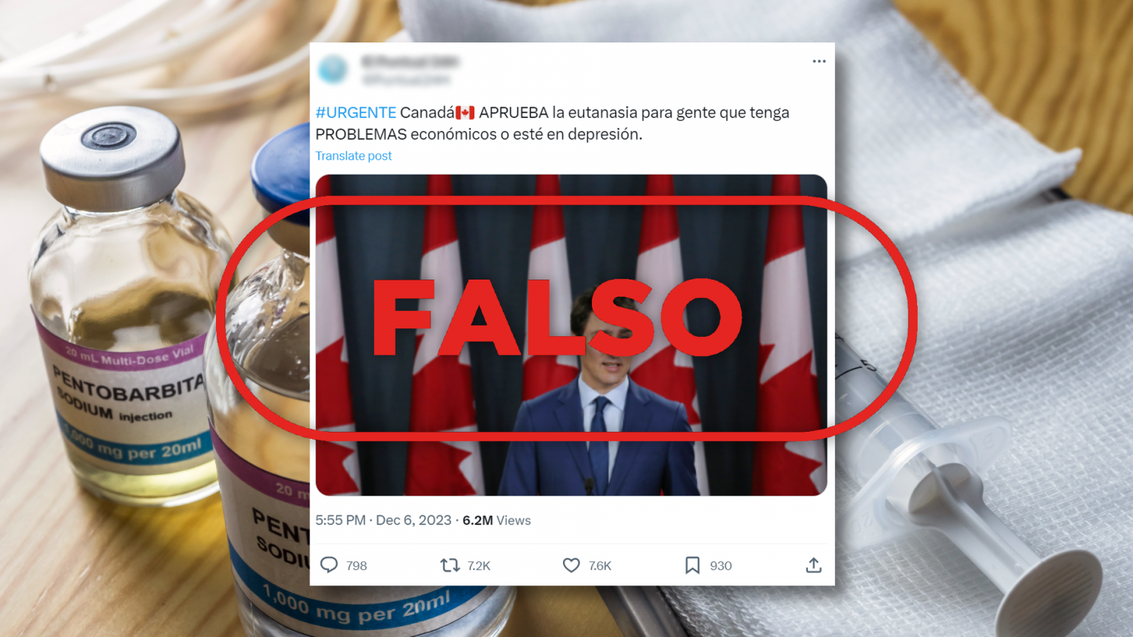 Eutanasia: Es falso que Canadá la haya aprobado para personas con problemas económicos, con el sello Falso en rojo de VerificaRTVE