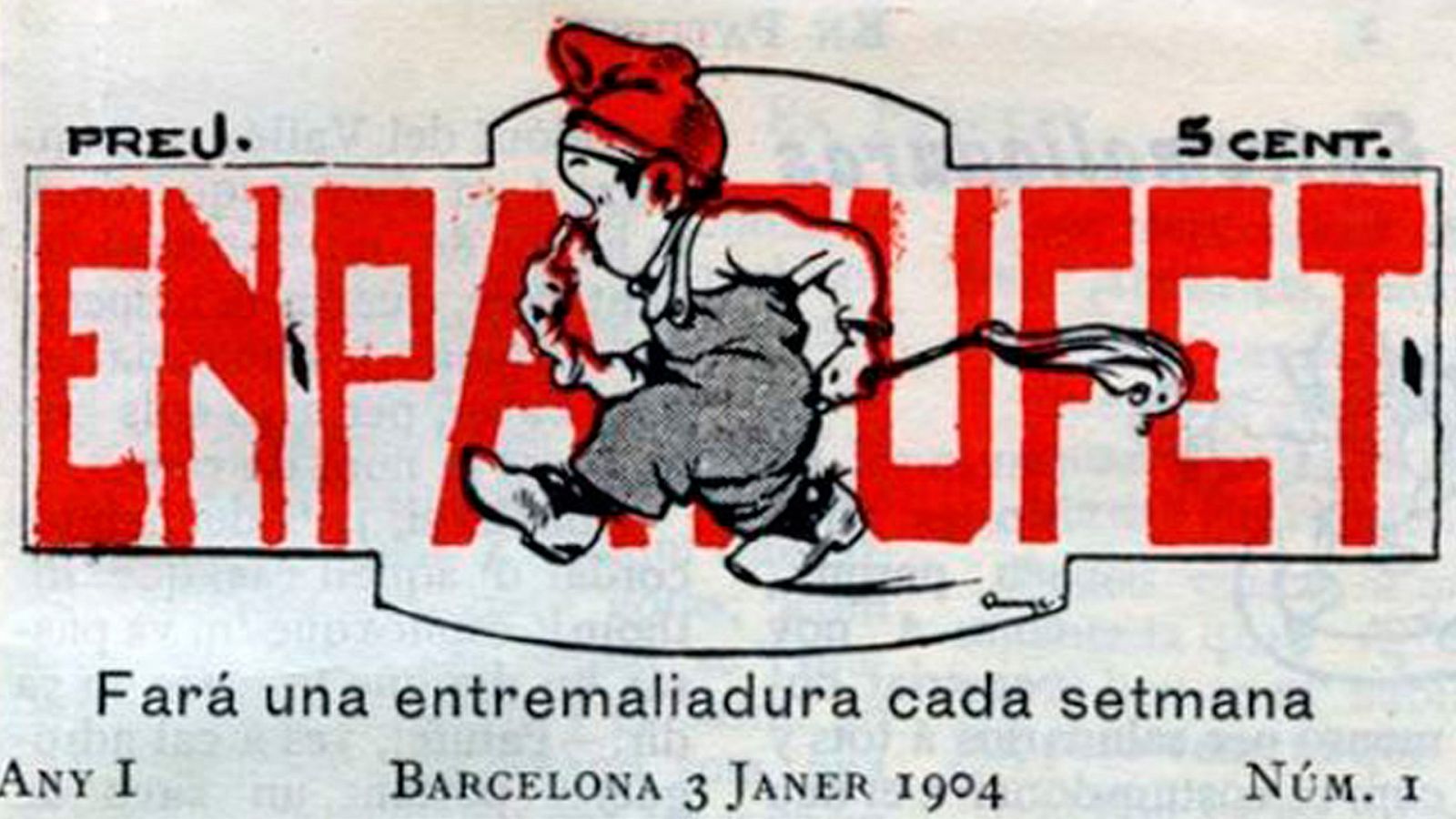 El primer número de la revista 'En Patufet' era encapçalat pel personatge que li dona nom i la data, 3 de gener del 1904