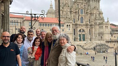 El equipo de 'De pe a pa' junto a Quico Cadaval en Santiago de Compostela