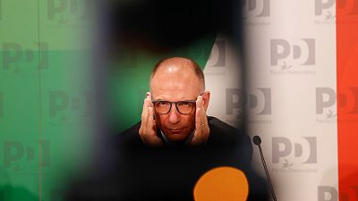 Enrico Letta, líder del Partido Democrático (PD) de Italia, durante una conferencia de prensa Enrico Letta, líder del Partido Democrático (PD) de Italia, durante una conferencia de prensa