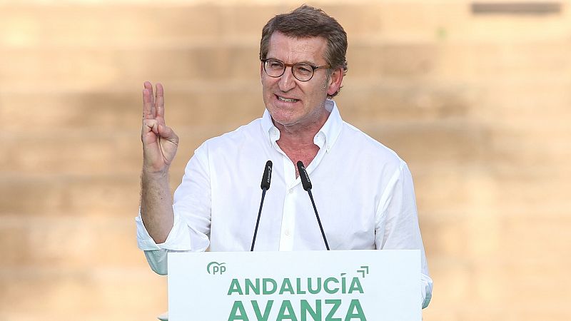 El presidente del PP, Alberto Núñez Feijóo, en un acto de campaña de las elecciones andaluzas