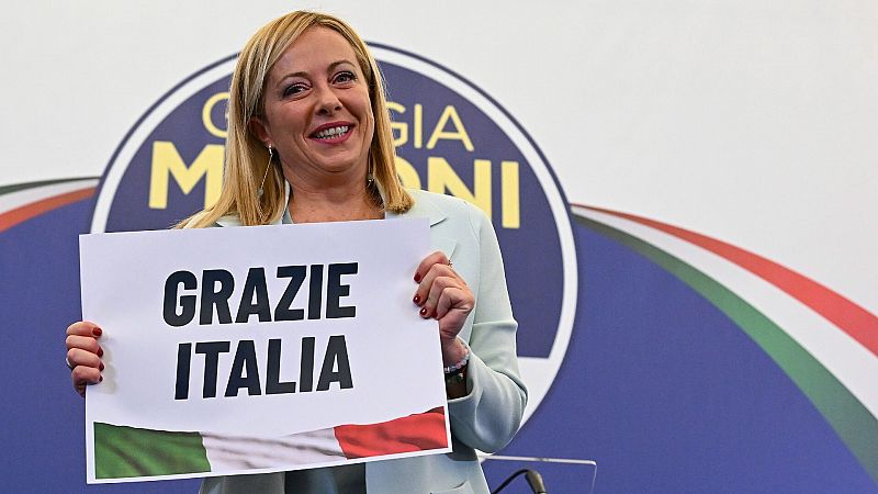 Giorgia Meloni, durante su discurso tras la victoria electoral en Italia