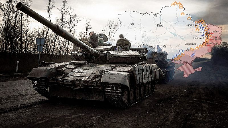 Un tanque ucraniano circula sobre una carretera en las inmediacione de Bajmut, en Donetsk