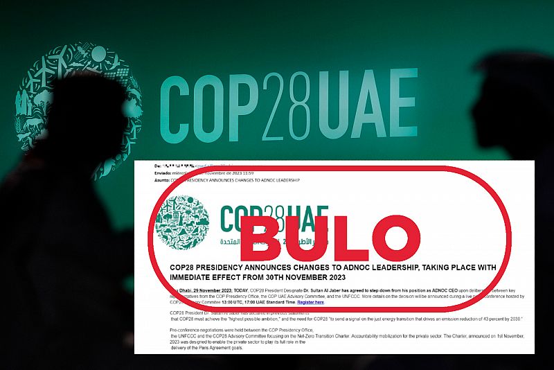 COP 28: desmentimos el bulo sobre la dimisión de su presidente como directivo de una petrolera. Con el sello BULO