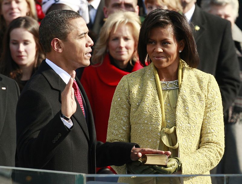Barack Obama is sworn in during the inauguration ceremony in Washington