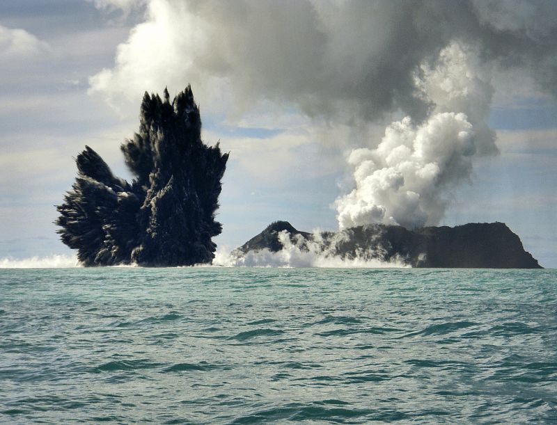 Smoke is seen after an underwater volcano erupted in Hunga Ha'apai