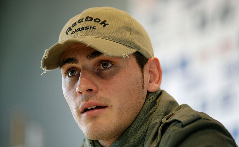 Real Madrid's goalkeeper Iker Casillas attends a news conference after a training session at Real Madrid's training base in Valdebebas