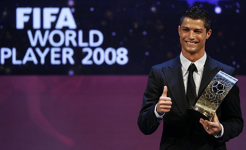 Ronaldo of Portugal holds FIFA World Player 2008 award during FIFA World Player of the Year soccer awards ceremony in Zurich