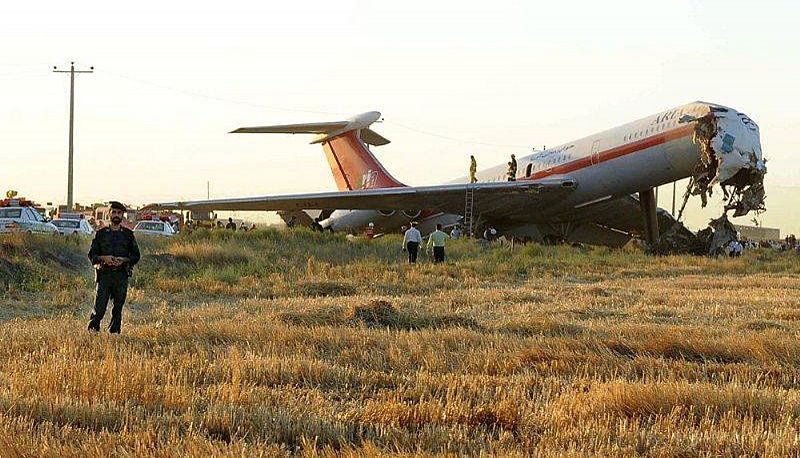 A view of the wreckage of a passenger airplane in Mashhad