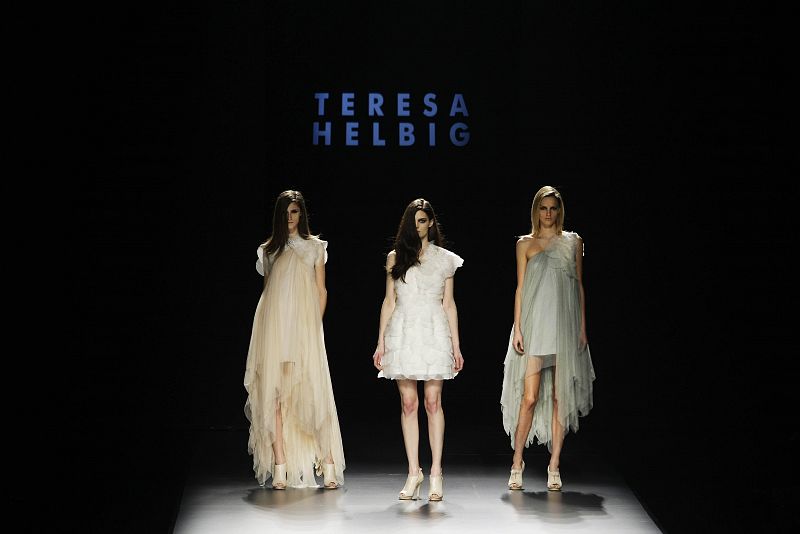 Models display creations by designer Helbig during the Cibeles Madrid Fashion Week Fall/Winter 2010 show in Madrid