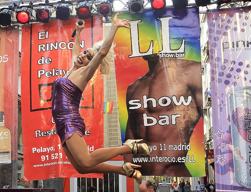 Transgender jumps at a performance during EuroPride celebrations in Madrid