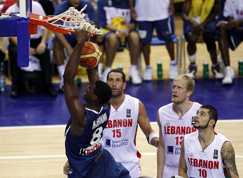 Mahinmi of France  dunks against  Lebanon during their FIBA Basketball World Championship game in Izmir