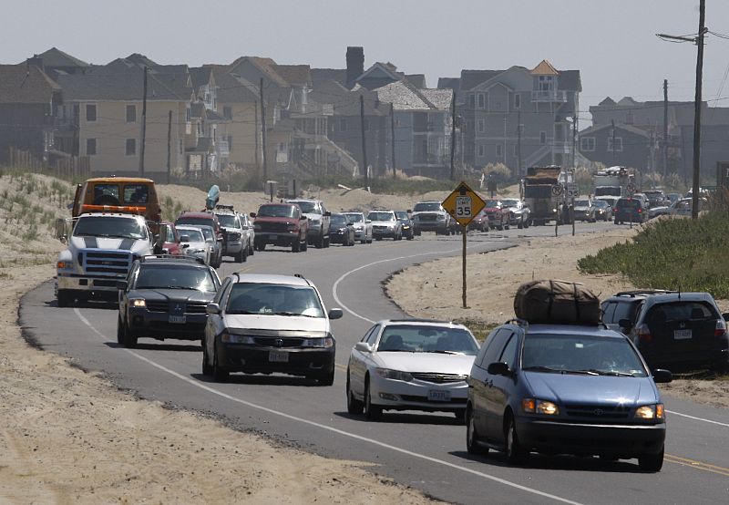 Motorists head north along Route 12 as they evacuate from Hatteras Island, North Carolina as Hurricane Earl approaches
