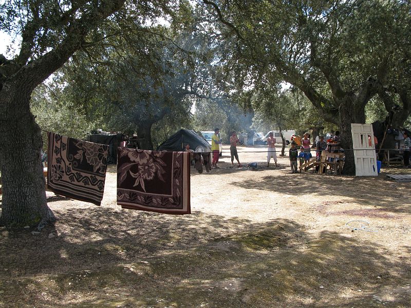 Tienden la ropa y las mantas al sol para airearlas, entre árbol y árbol.