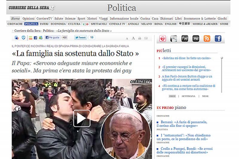 La visita del Papa a España en el Corriere Della Sera
