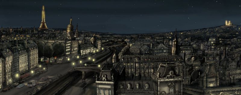 Vista panorámica de París con el Sena en primer plano, tal como aparece en la película