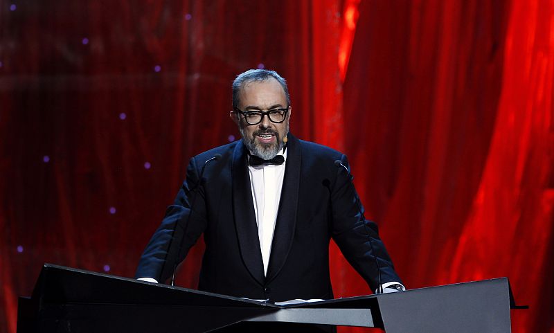 Spanish Film Academy president Alex de la Iglesia speaks during the Goya Awards ceremony at Madrid's Royal Theatre
