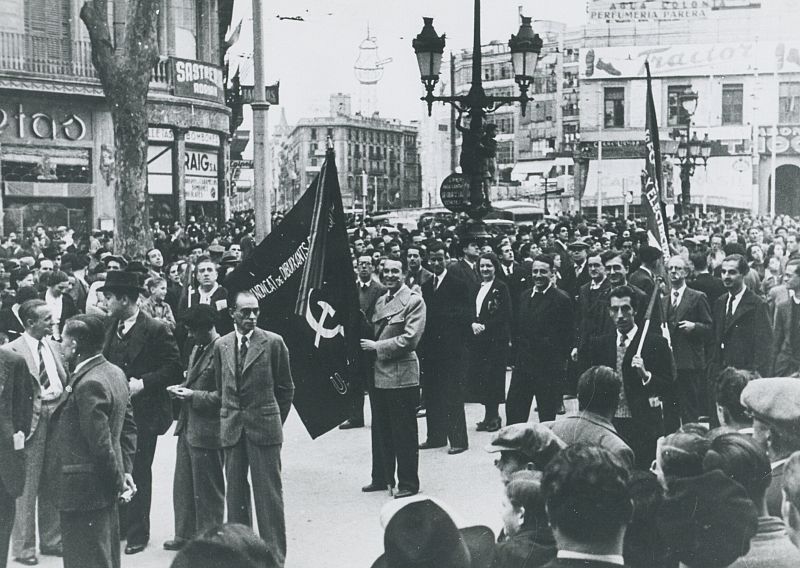 Manifestación en Barcelona durante la Guerra Civil