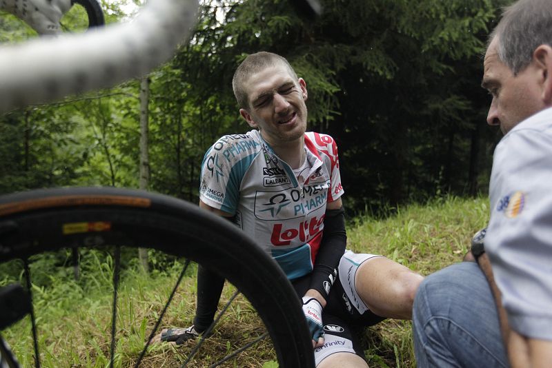 El corredor belga del Omega Pharma-Lotto, Jurgen van den Broeck, fue otra víctima del accidentado comienzo del Tour. Sufrió una dura caída en la novena etapa.