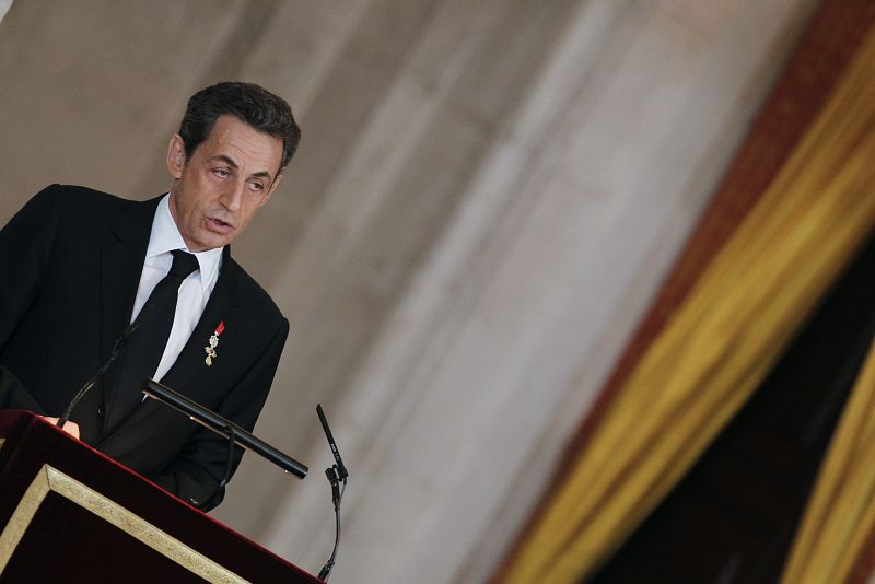El presidente francés, Nicolas Sarkozy, durante su intervención en el acto en el que se le ha impuesto el Collar de la Orden del Toisón de Oro.
