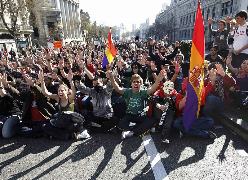 Un grupo de manifestantes durante la manifestación de Madrid