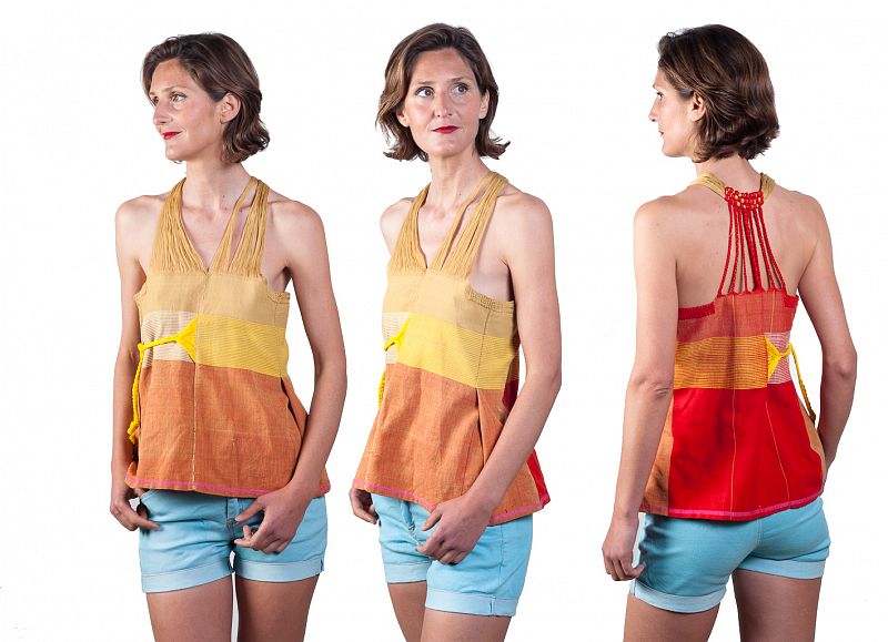 Blusa de tirantes en colores cálidos de la colección Oro de Irene Peukes