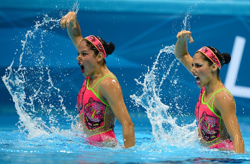 Las nadadoras mexicanas en el dúo de rutinas técnicas