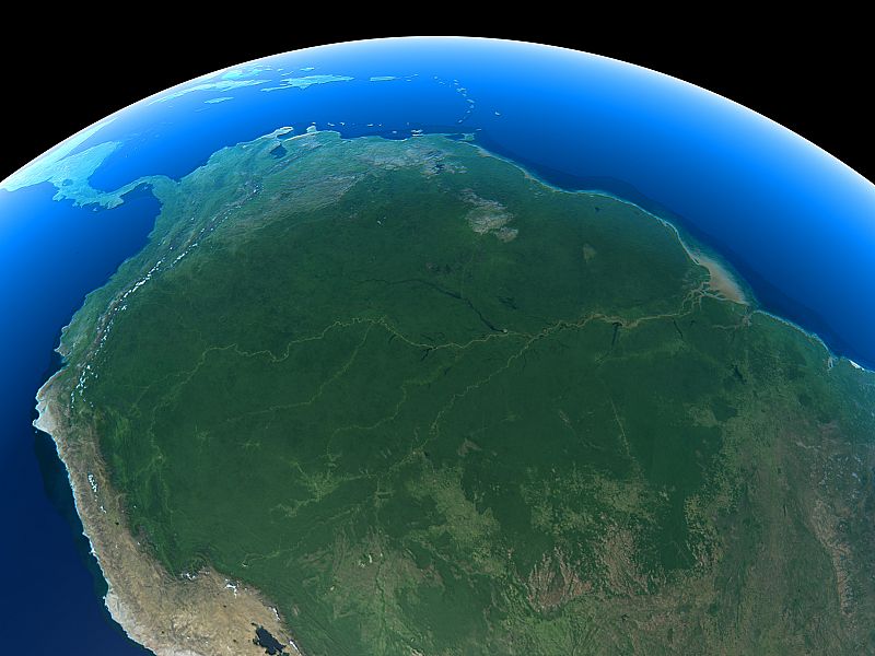 Imagen de satélite del Amazonas, que ocupa buena parte de Amércia del Sur