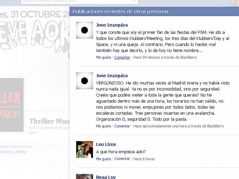 Quejas en Facebook por el exceso de aforo en la fiesta del Madrid Arena