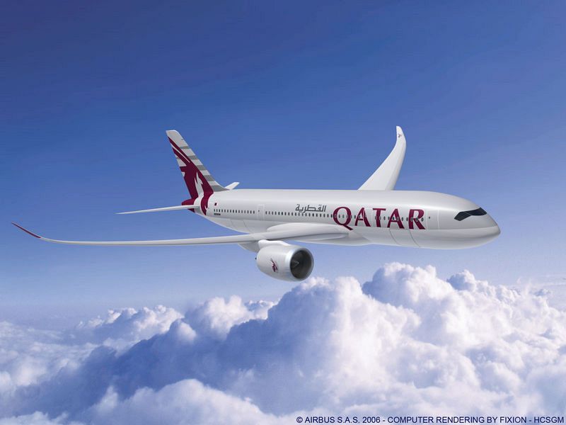 Representación Artística de un A350 de Qatar en vuelo