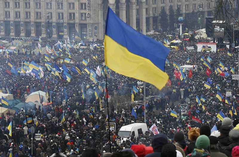 Pro-European intergration protesters gather for mass rally at Independence Square in Kiev